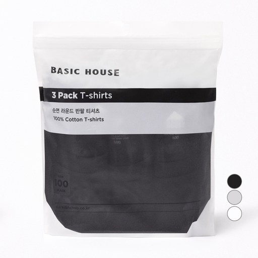BASIC HOUSE 中性款純棉圓領短袖T恤組 HATS0101 3入, K/BK