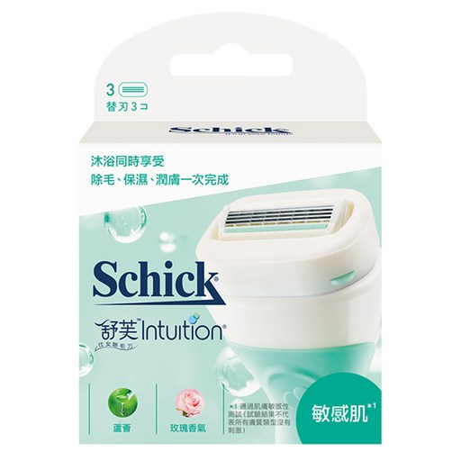 Schick 舒適牌 舒芙仕女除毛刀片 敏感肌 蘆薈&玫瑰香氛, 3入, 1盒