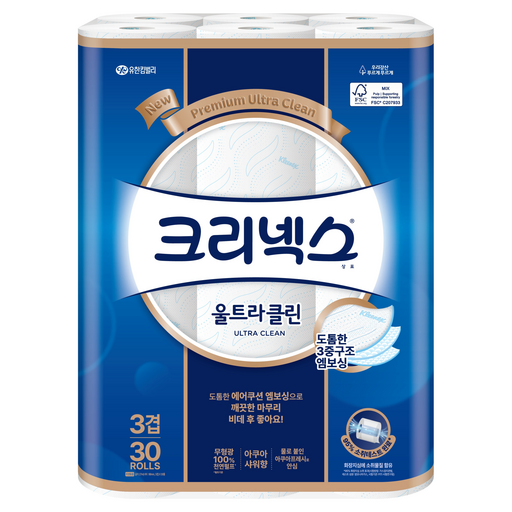 크리넥스 울트라클린 천연펄프 3겹 고급롤화장지