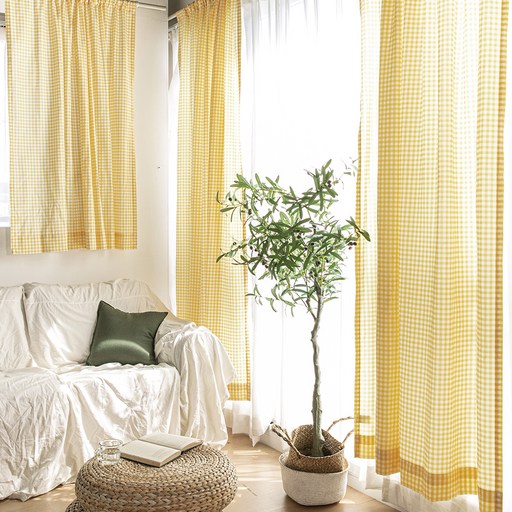 바자르 모노체크 가리개 커튼