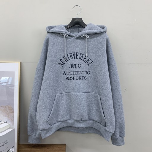 행복여 캐쥬얼 자수 레터링 루즈핏 기모 후드 티셔츠