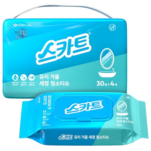 스카트 유리 거울 세정 청소티슈 4개 깨끗한 유리와 거울을 위한 완벽한 선택