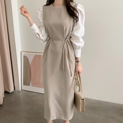 페이릿 여성용 허리 로프 소매 블라우스 원피스
