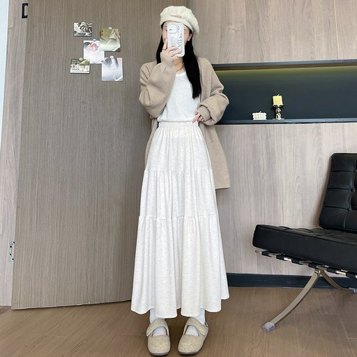 2025 가을 신상 겨울 중장길 넉넉한 여성 롱스커트, 통기성 좋고 부드러워 편안하며 날씬하고 모든 코디에 잘 어울림