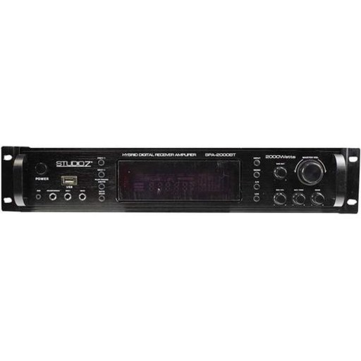 Studio Z SPA-2000BT 2000와트 하이브리드 수신기 및 홈 디지털 스튜디오 오디오 음악 사운드 시스템용 AMFM 라디오 스테레오가 있는 2채널 증폭기