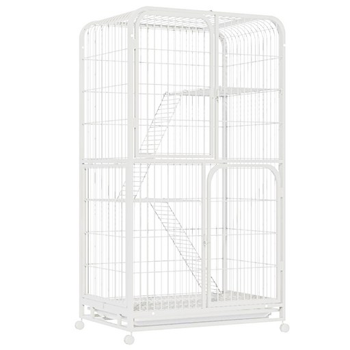리빙가감법 반려동물 고품질 조립식 4단 고양이 케이지 튼튼한 메탈 간편이동 잠금 가능한 바퀴가 있는 탈출 방지 고양이 철장 이동식 고양이 대형 케이지, 1개, 화이트