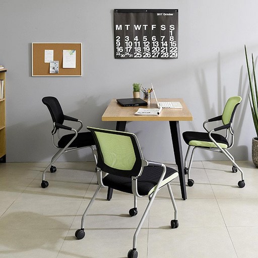 회의실 상담실 테이블 의자 4인세트 홈오피스 원장, 아카시아 그린2블랙2