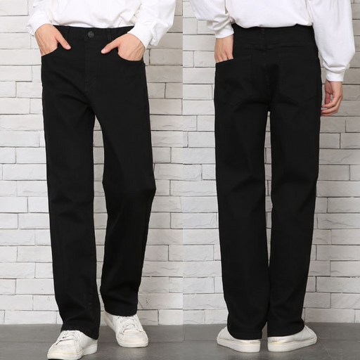 남자청바지 노멀 일자핏 올블랙 스판데님