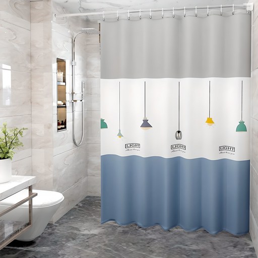 프리미엄 PEVA 샤워커튼 180×180 커튼링포함 방수커튼 욕실커튼, 전등