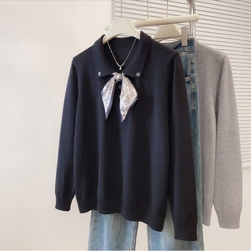 쑤야 1767 여성 카라 니트 스카프 긴팔티 스웨터