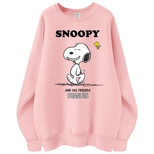 스누피 정품 남녀공용 오버핏 캐릭터 라운드 맨투맨 빅사이즈 데일리 티 루즈핏 커플 티셔츠 남자 여성 롱티 단체티 해피스누피