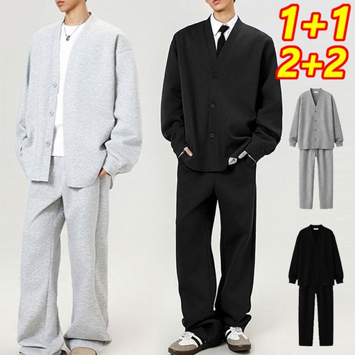 【140kg까지 착용 가능】빅사이즈 남성 캐주얼 세트 남성 캐주얼 정장 세트 빅사이즈 이지 오버 슈트