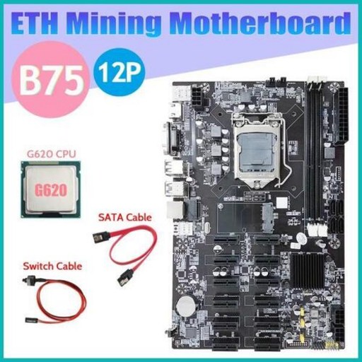 메인보드 B75 12 PCIE ETH 마이닝 마더 보드 + G620 CPU + SATA 케이블 + 스위치 케이블 LGA1155 MSATA DDR3 B75 BTC 광부 마더 보드, 한개옵션0