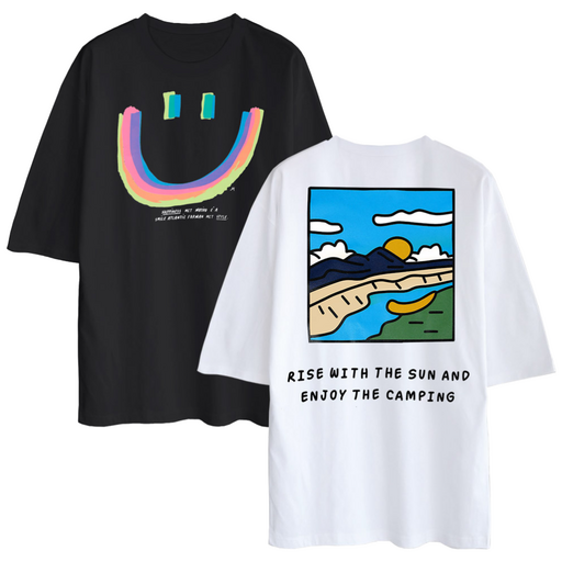 2장세트5부 오버핏 반팔티 리버캠핑컬러스마일 남녀공용 반팔 티셔츠