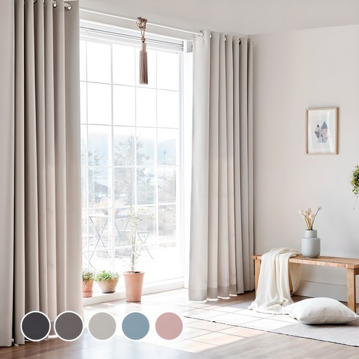 뷰하우스 메이즈 원톤 암막 커튼 2p  실속 봉 세트