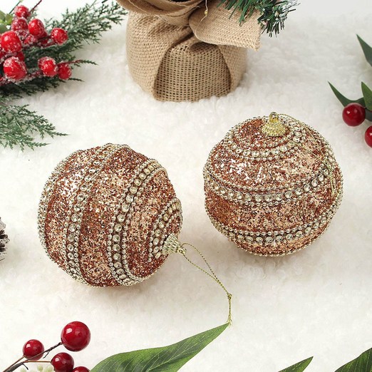 로즈골드 글리터 장식볼 2p10cm 스팽글라인