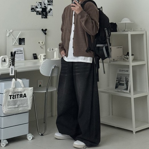 르위 라운드 오버핏 단추 가디건 스판 빅사이즈 니트 아우터