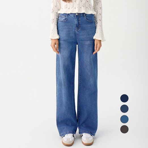 엘블로썸 여성 숏,기본,롱 스판 와이드 허리편한 히든밴드 청바지 3단기장