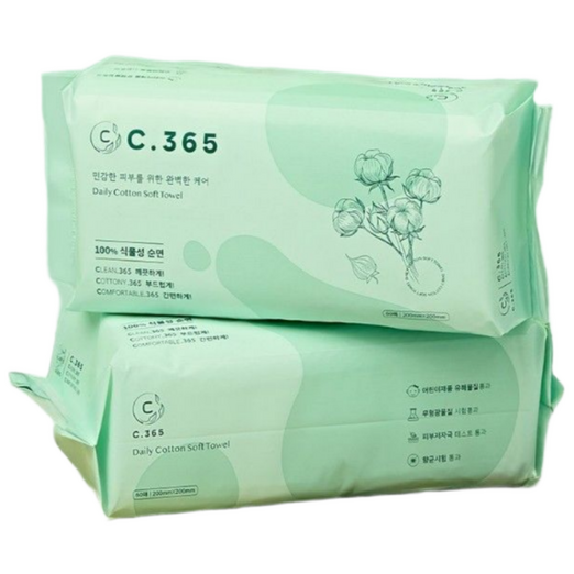 C.365 일회용 페이스타올 순면 100 독일Dermatest 무형광 유아동안전 항균