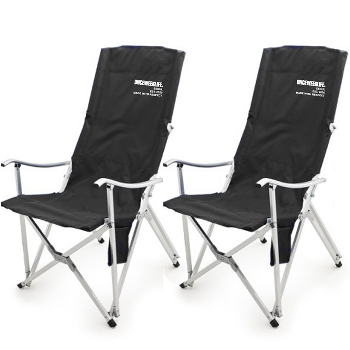 원스위크라이프 롱 릴렉스 캠핑의자 특대 실버프레임, 블랙, 2개