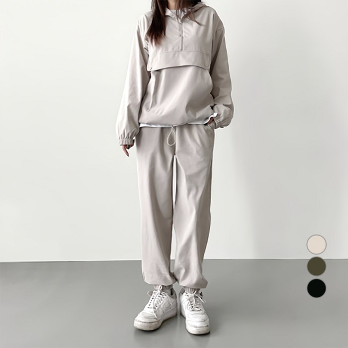 잘빠진 여성용 어반 아노락 반집업 조거 상하의 세트