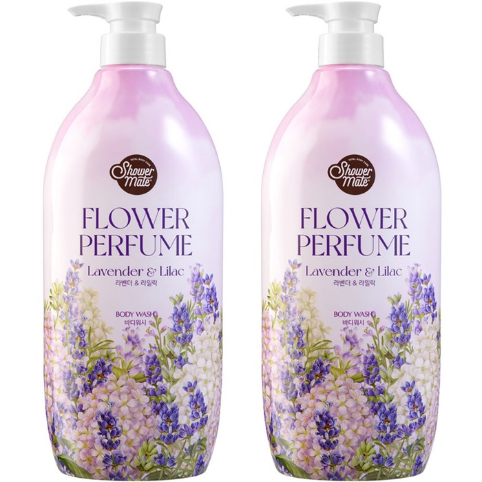 샤워메이트 플라워퍼퓸 바디워시 라벤더라일락, 900ml, 2개