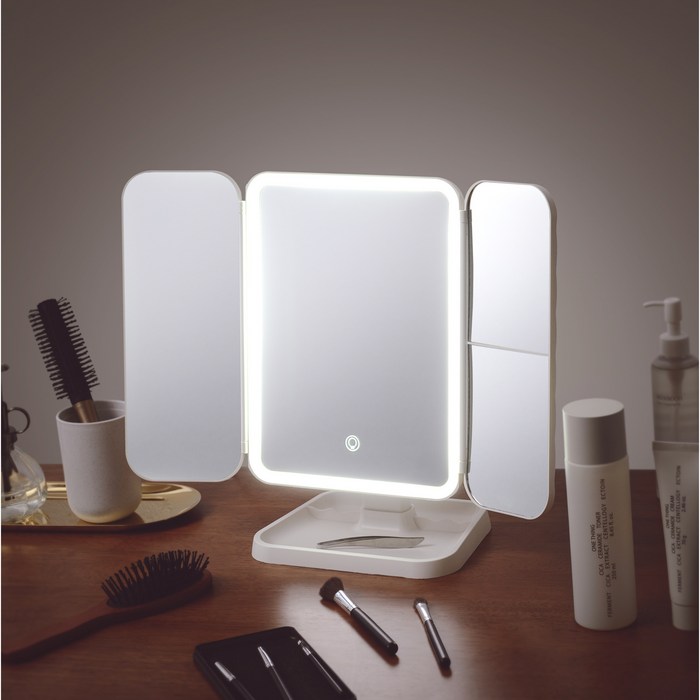 나쥬랑 LED 접이식 무선 조명 탁상거울, 화이트 나쥬랑 LED 접이식 무선 조명 탁상거울, 화이트