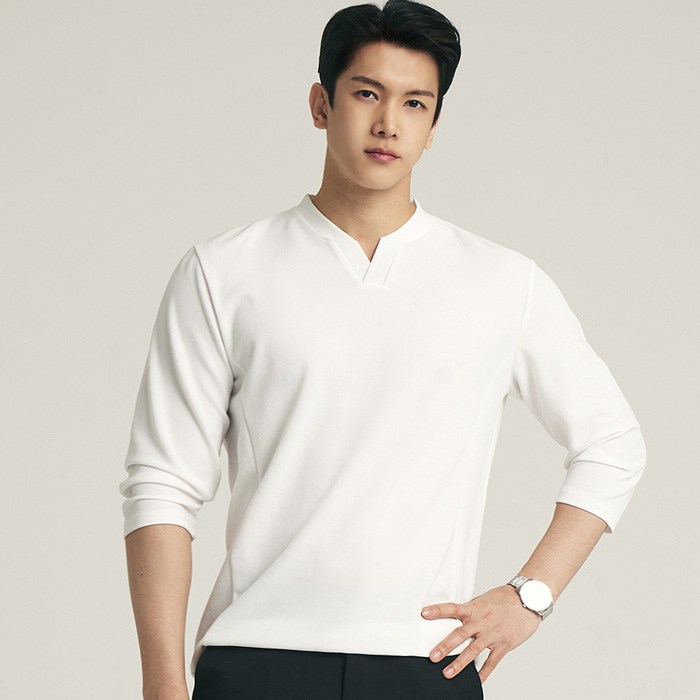 업클라스 남성용 헨리넥 포인트 7부 티셔츠 a084cp