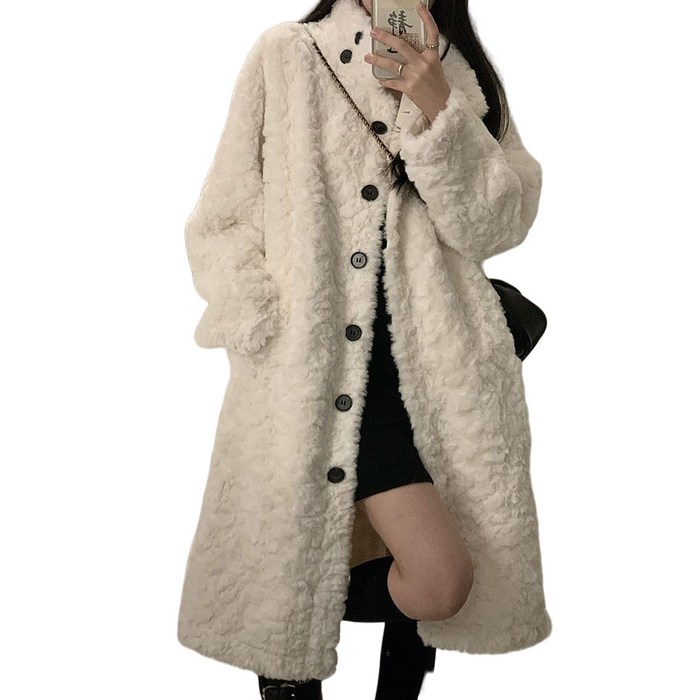 ROYALBELLE 여성 루즈핏 버튼 스탠드 칼라 따뜻한 롱 도톰 램스울 코트 K0111512 ROYALBELLE 여성 루즈핏 버튼 스탠드 칼라 따뜻한 롱 도톰 램스울 코트 K0111512