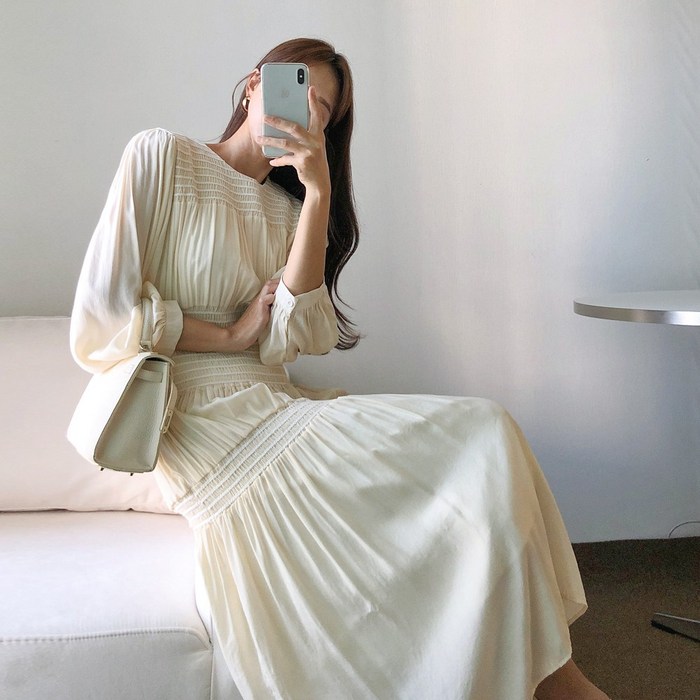 요시아나 당일발송 여리여리 샤렐 셔링 스모크 롱 원피스 2컬러