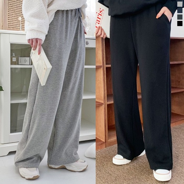 티데일리 융털 와이드 밴딩 팬츠 여성용 빅사이즈 기모 무지 바지