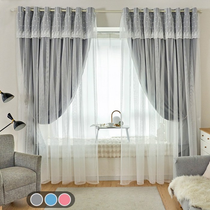 레이스 심플 안방 거실이중 암막커튼11