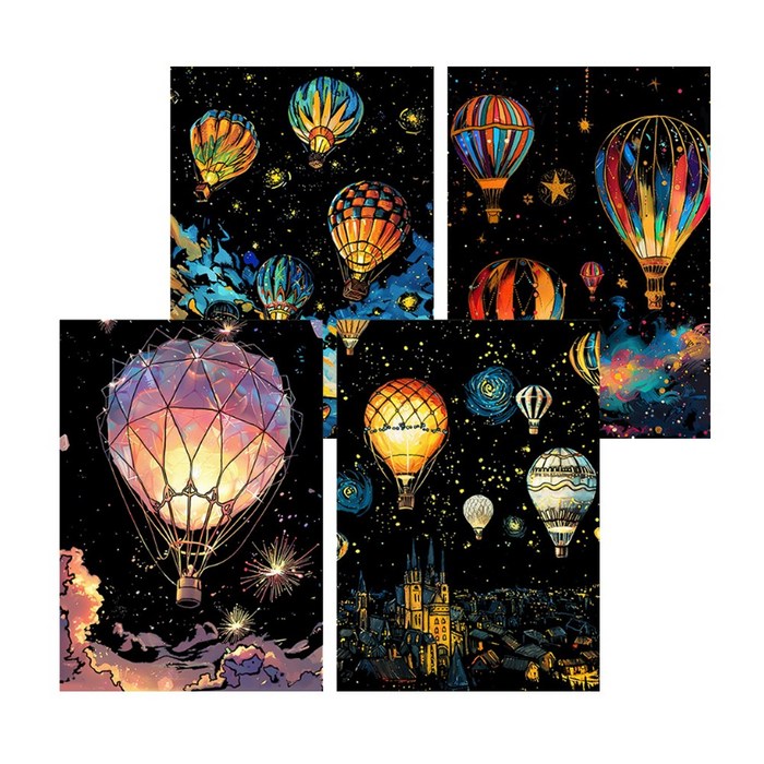 메잌미 야광 스크래치 페이퍼세트 4pcs, 1세트, 열기구