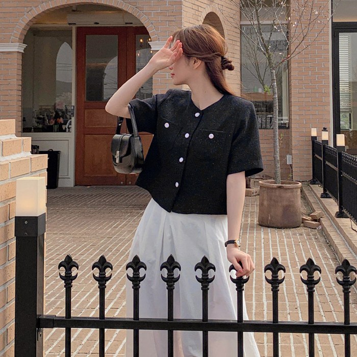 모어렌 헤이글 트위드 라운드 반팔 자켓