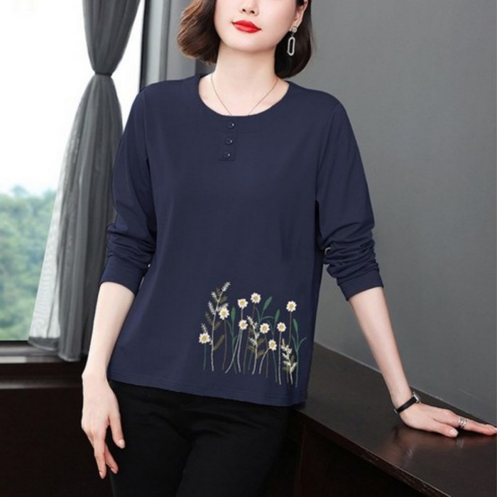 소랜디 60대 엄마옷 중년 여성 긴팔 꽃무늬 티셔츠