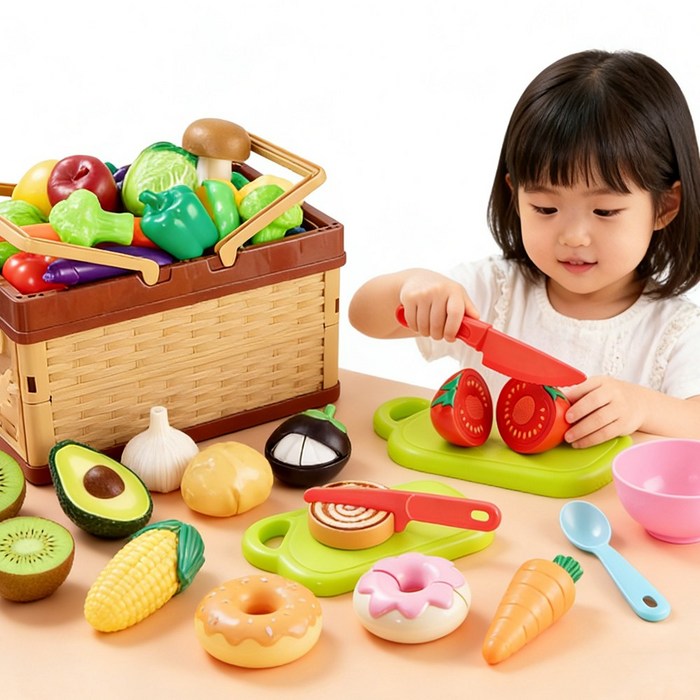토요요 과일채소 소꿉놀이 세트 싹둑 과일 야채 자르기 유아 주방놀이 역할놀이 장난감 QGS1