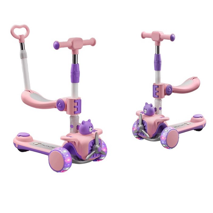 아동용 접이식 발광 킥보드 탈부착식 스쿠터 험머휠, 1개, 핑크