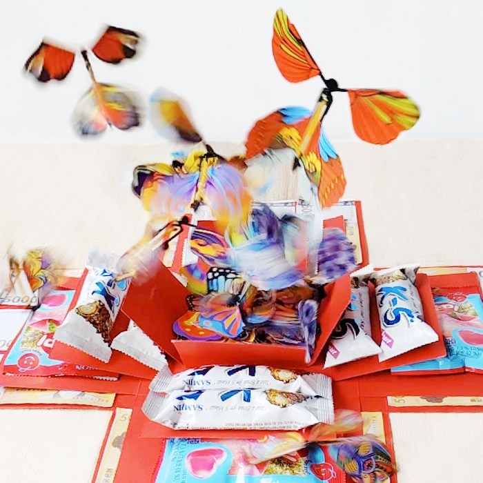 5단 플라잉 나비 선물 상자 생일 반전 용돈 박스 포장