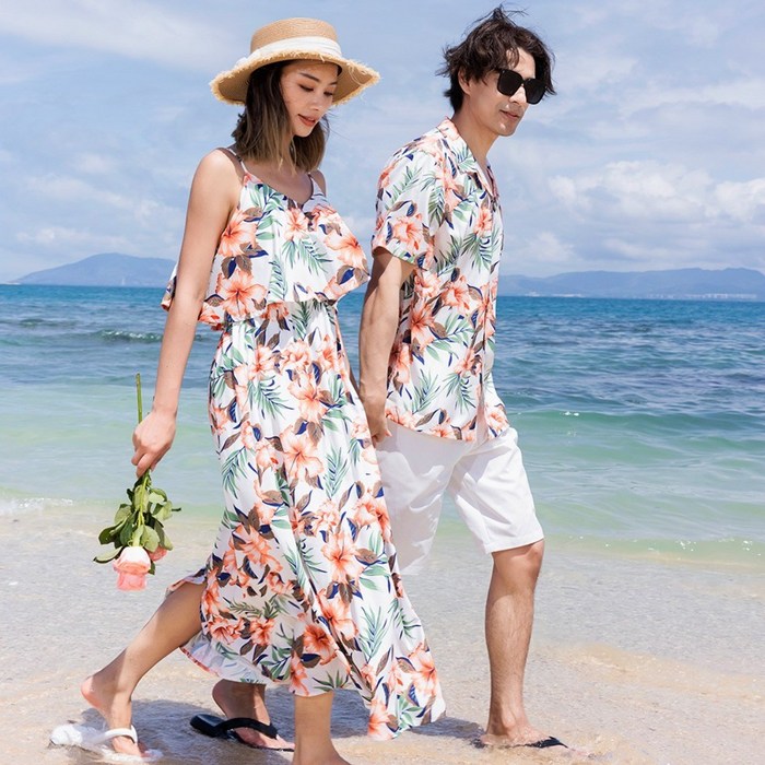 4477 두근비치 신혼여행 커플룩 바캉스 원피스 하와이안 원피스 허니문 커플룩 여름 원피스 휴양지 원피스 여성 여름 원피스 휴양지 커플룩 휴양지룩 해외여행룩 동남아 커플룩