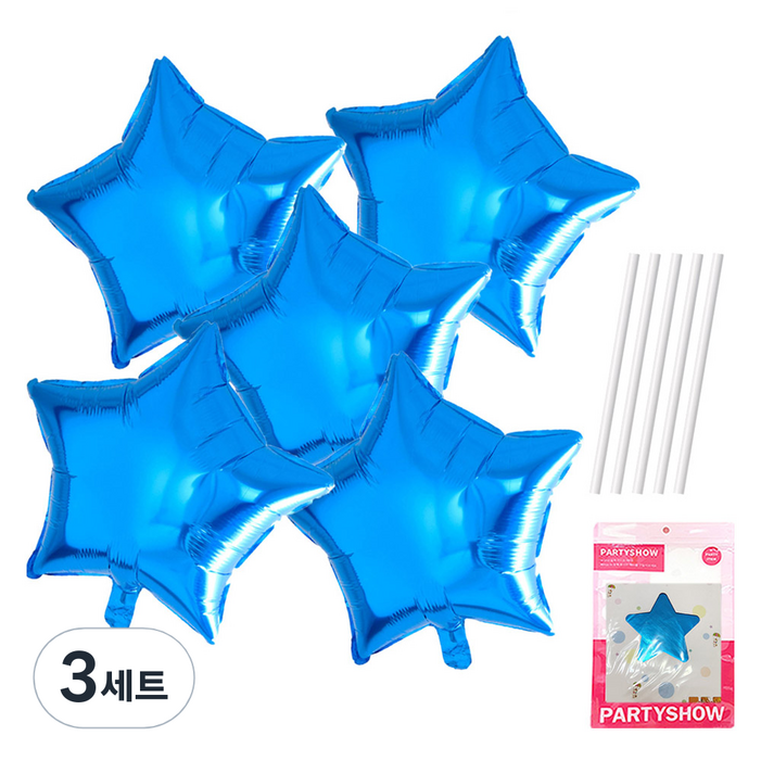 파티쇼 별 은박 풍선 45cm 5p 빨대 5p 세트, 블루풍선, 3세트