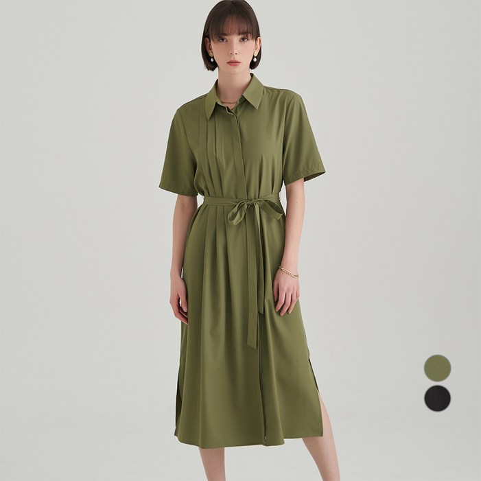ELLE PARIS 여성용 핀턱 숏슬리브 원피스 ELLE PARIS 여성용 핀턱 숏슬리브 원피스