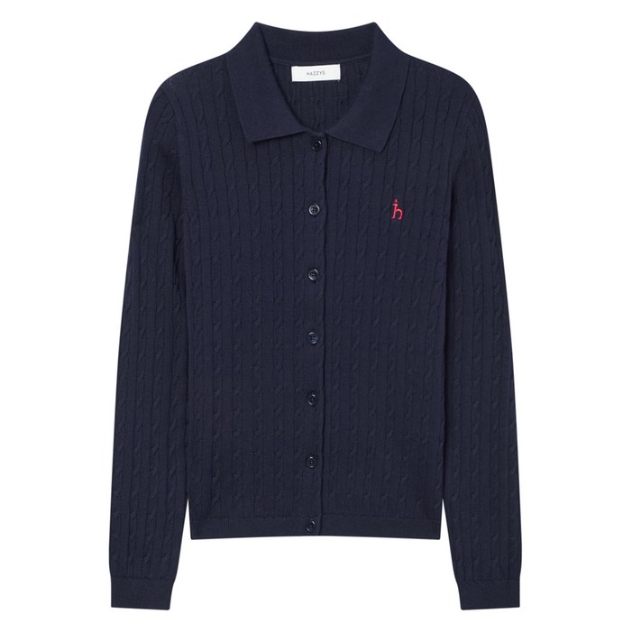 헤지스 여성용 아이코닉 면 케이블 긴팔 카라 가디건
