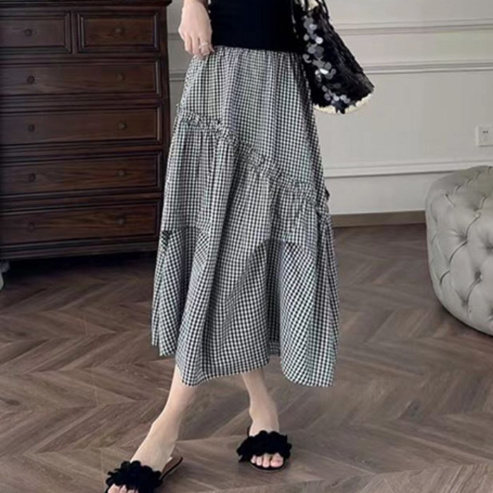 아뗄릭 여성용 프렌치 블랙 앤 화이트 A라인 스커트 10166