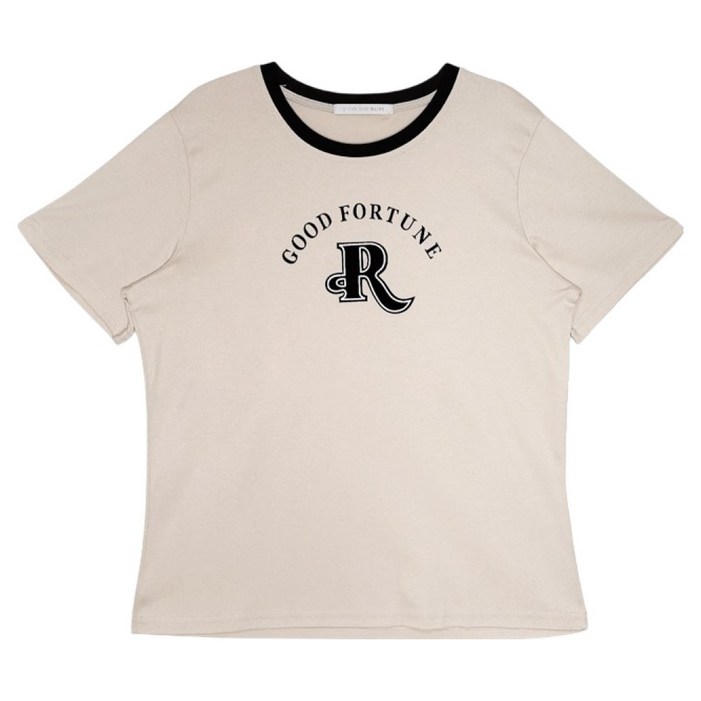 올리브데올리브 여성용 넥 배색 레터링 면 티셔츠