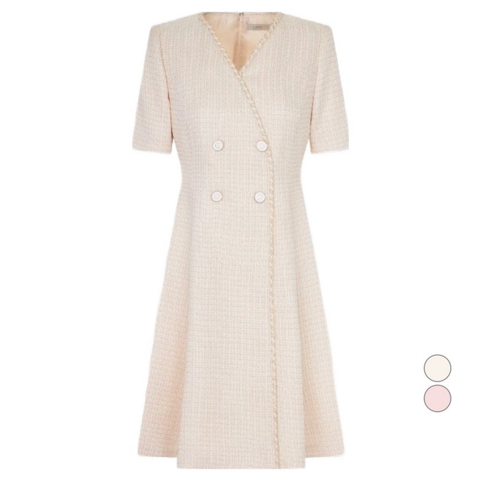 라인어디션 여성용 루프라인 더블버튼 트위드 원피스
