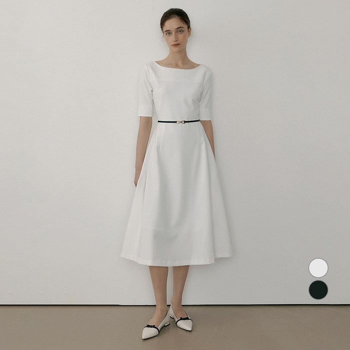 리올그 여성용 모르 보트넥 클래식 플레어 원피스