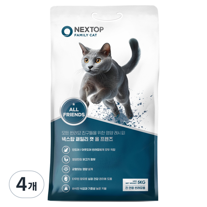 우성사료 전연령 넥스탑 패밀리캣 건식사료, 닭, 5kg, 4개