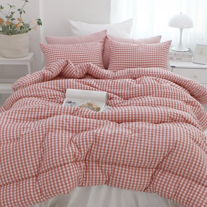 보몽드 국내 제조 부드러운 워싱 밀크체크 차렵이불