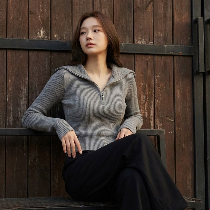 페이퍼먼츠 여성용 블리 반집업 골지 니트 14232