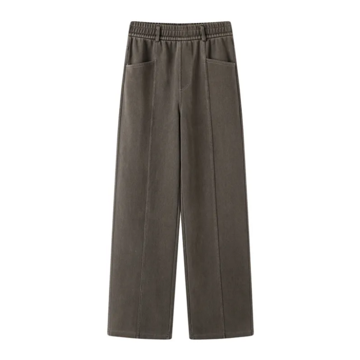 르코앤드라코 여성 편안한 빈티지 워싱 면혼방 허리밴딩 빅사이즈 스트레이트 와이드 팬츠